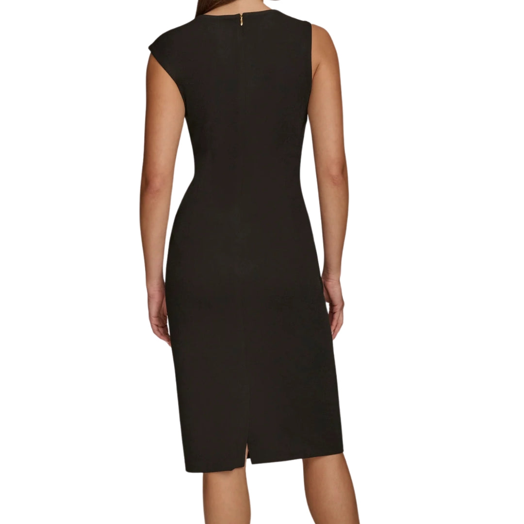 DKNY PLEATED SHOULDER DRESS WITH CHAIN BELT