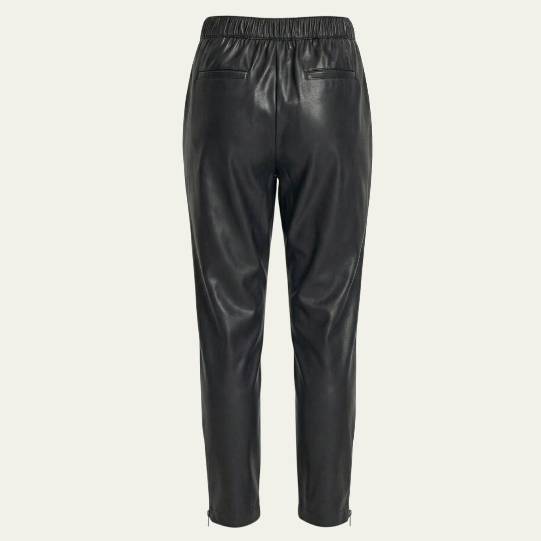 DKNY Women's Faux Leather Tapered Pants Zip Hem Elastic Waist Black