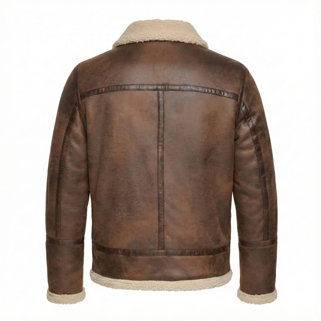 Calvin Klein Men's B-3 Bomber Jacket Faux Leather with Sherpa Shearling & Quilted Lining