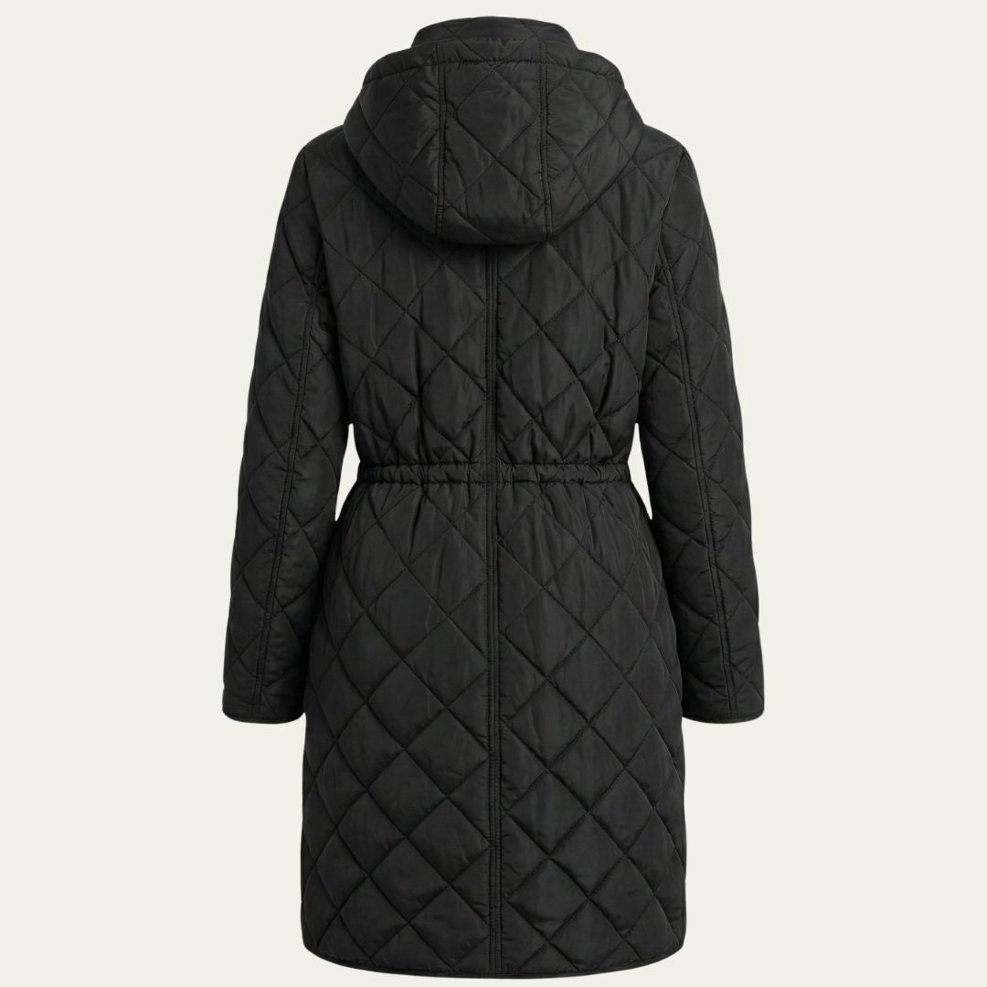 DKNY Women's Quilted Anorak Coat Corduroy Collar Water-Resistant Long Black