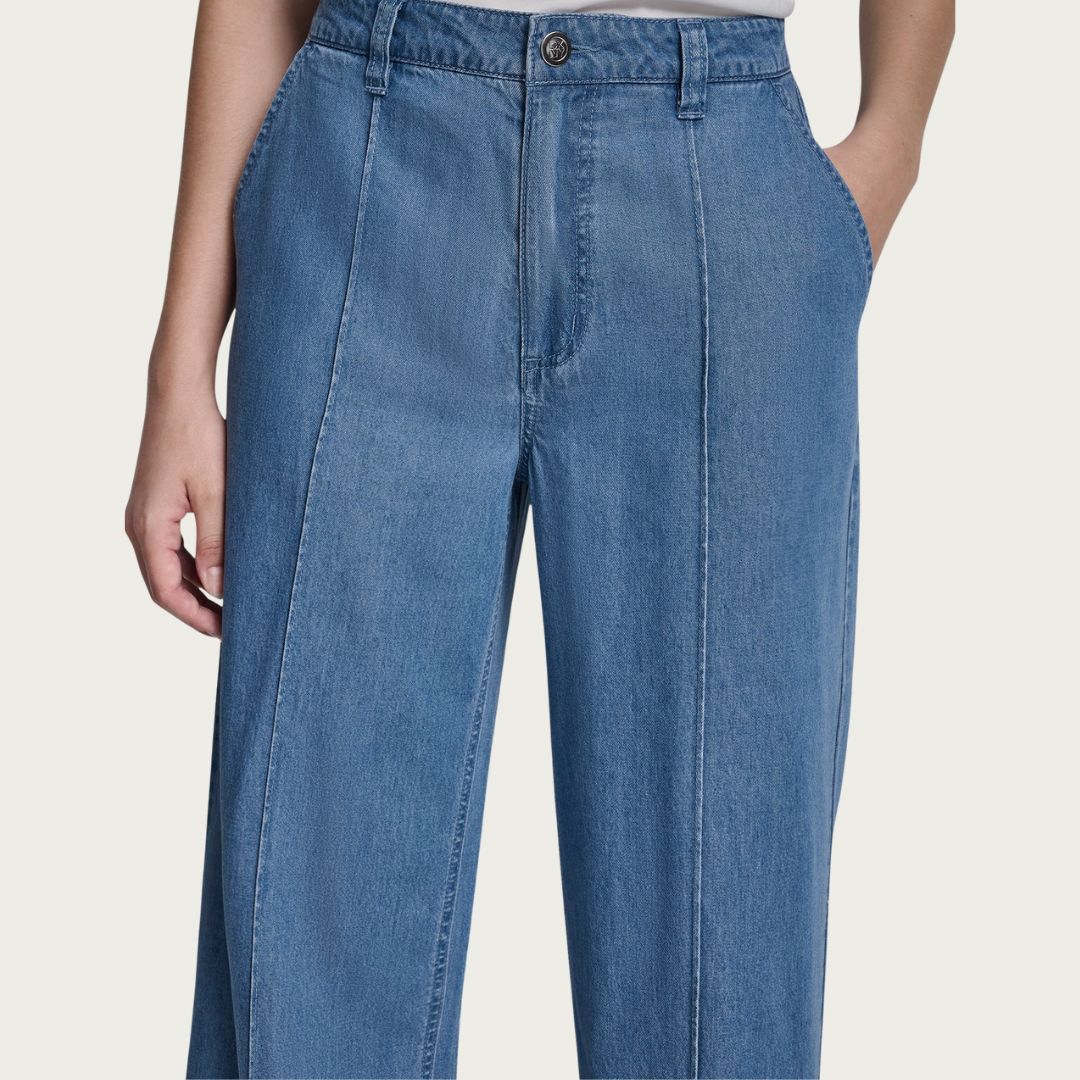 DKNY Women's High-Rise Seamed Soft Pants - Denim-Effect Lyocell Blend - Blue