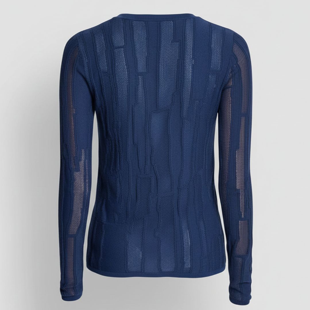 DKNY Women's Layered Mixed Stitch Sweater Crewneck Recycled Blend Blue Black