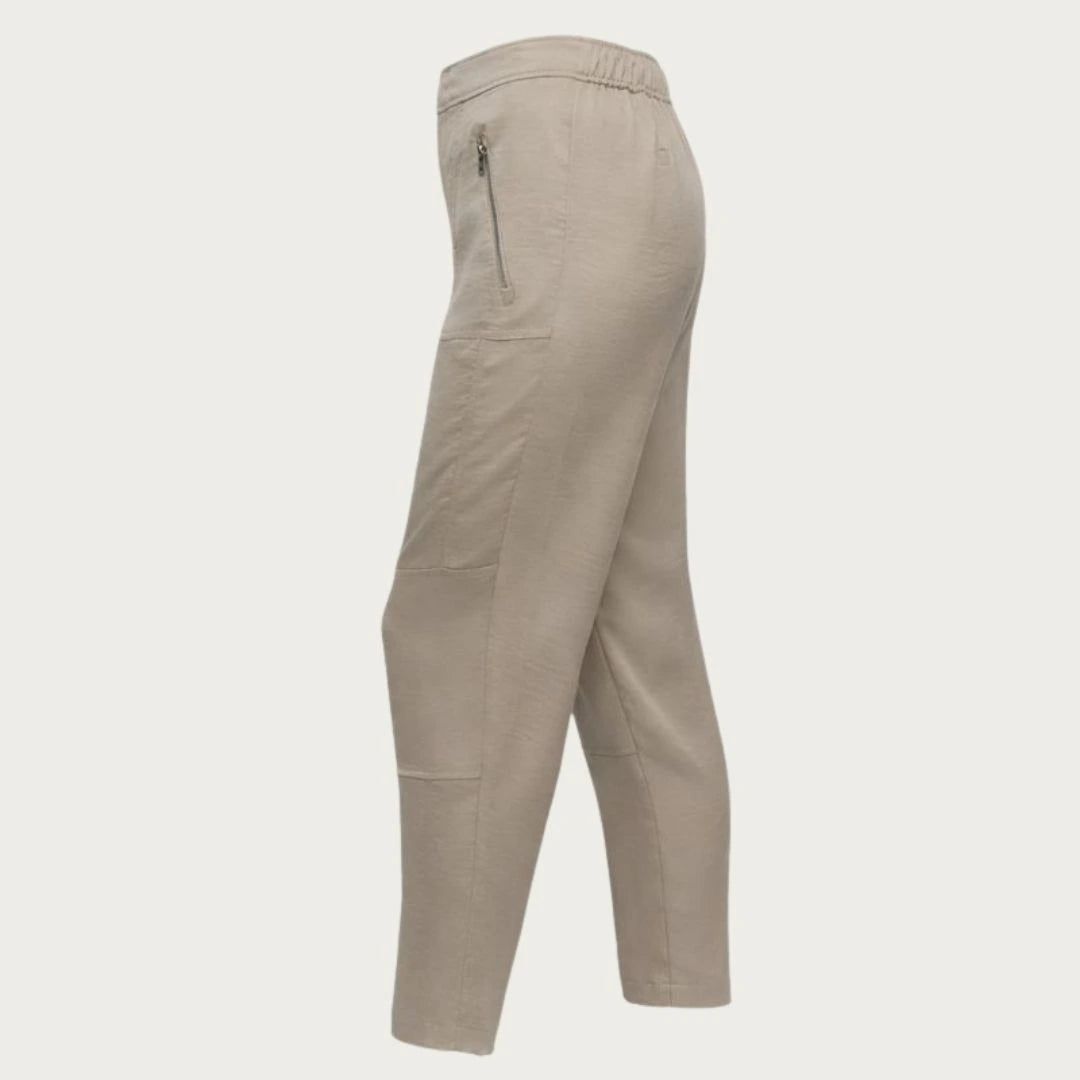 DKNY Women’s Beige Elastic Waist Zipper Trousers | Comfortable Tailored Pants