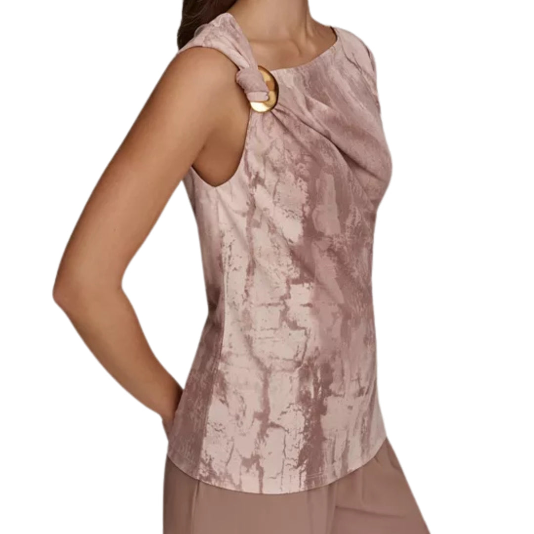DKNY Women's Sleeveless Printed Twist-Shoulder Top