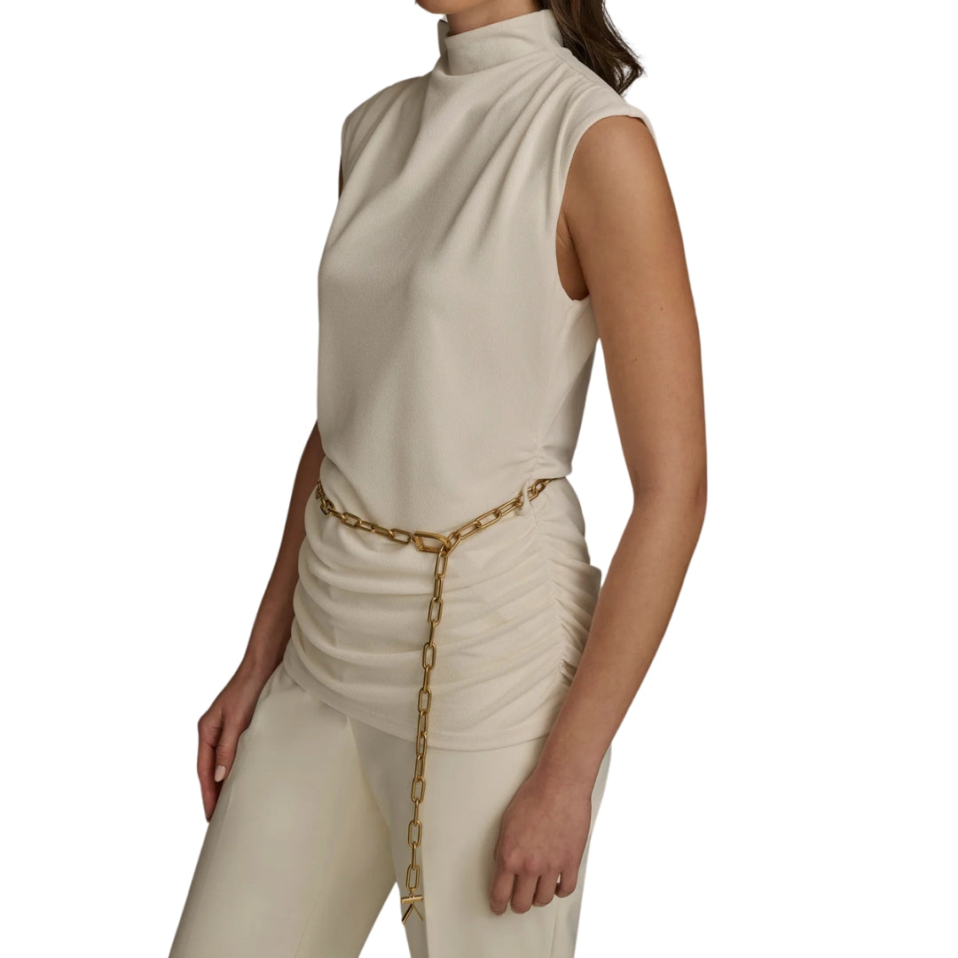DKNY Mock Neck Top with Chain Belt – Chic Sophistication for Every Occasion