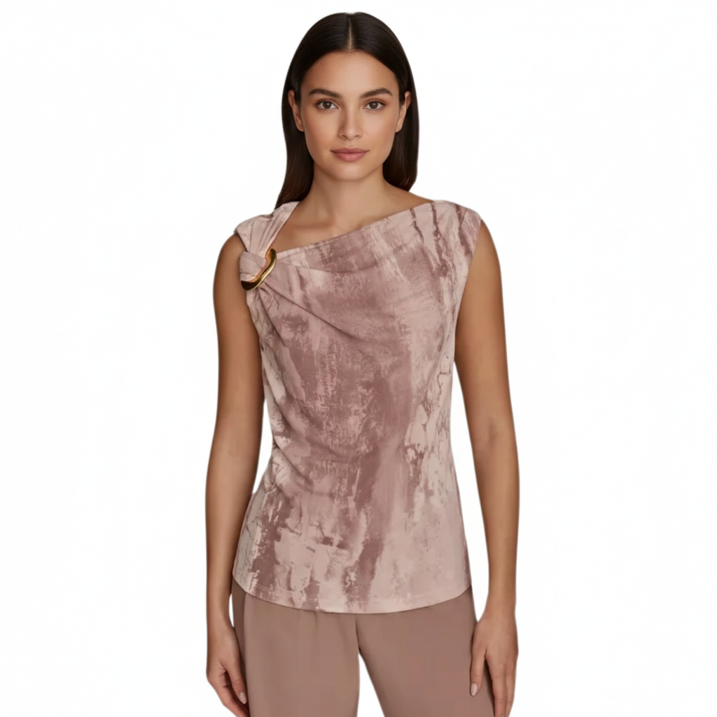 DKNY Women's Sleeveless Printed Twist-Shoulder Top