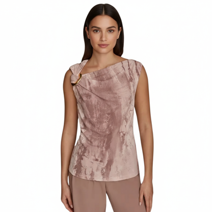 DKNY Women's Sleeveless Printed Twist-Shoulder Top