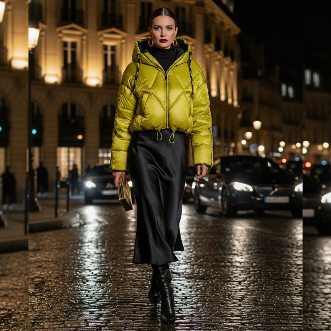 DKNY Women’s Front Zip Cropped Puffer Jacket – Modern Warmth with City-Chic Edge