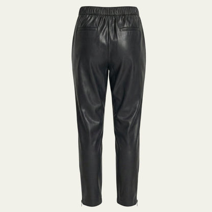 DKNY Women's Faux Leather Tapered Pants Zip Hem Elastic Waist Black