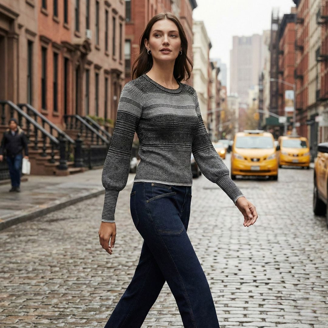 BCBG Balloon-Sleeve Crewneck Sweater – Sculpted Elegance with a Modern Twist