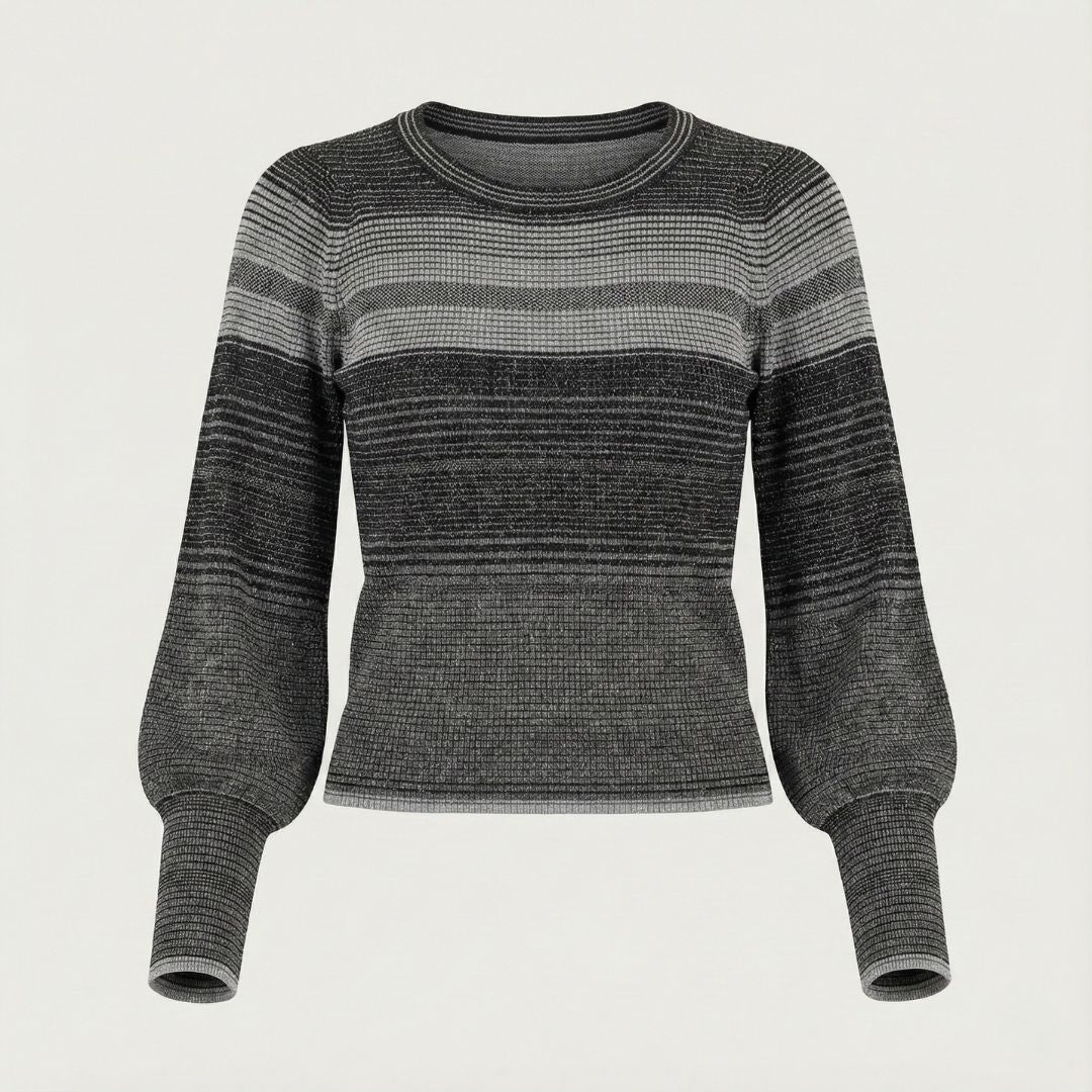 BCBG Balloon-Sleeve Crewneck Sweater – Sculpted Elegance with a Modern Twist