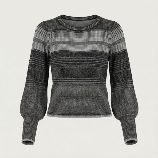 BCBG Balloon-Sleeve Crewneck Sweater – Sculpted Elegance with a Modern Twist