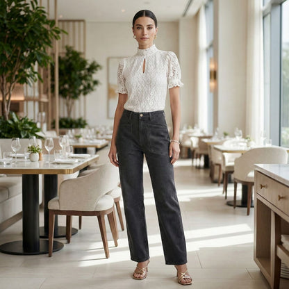 BCBG Lace Ruffle Top – Feminine Elegance with a Modern Touch