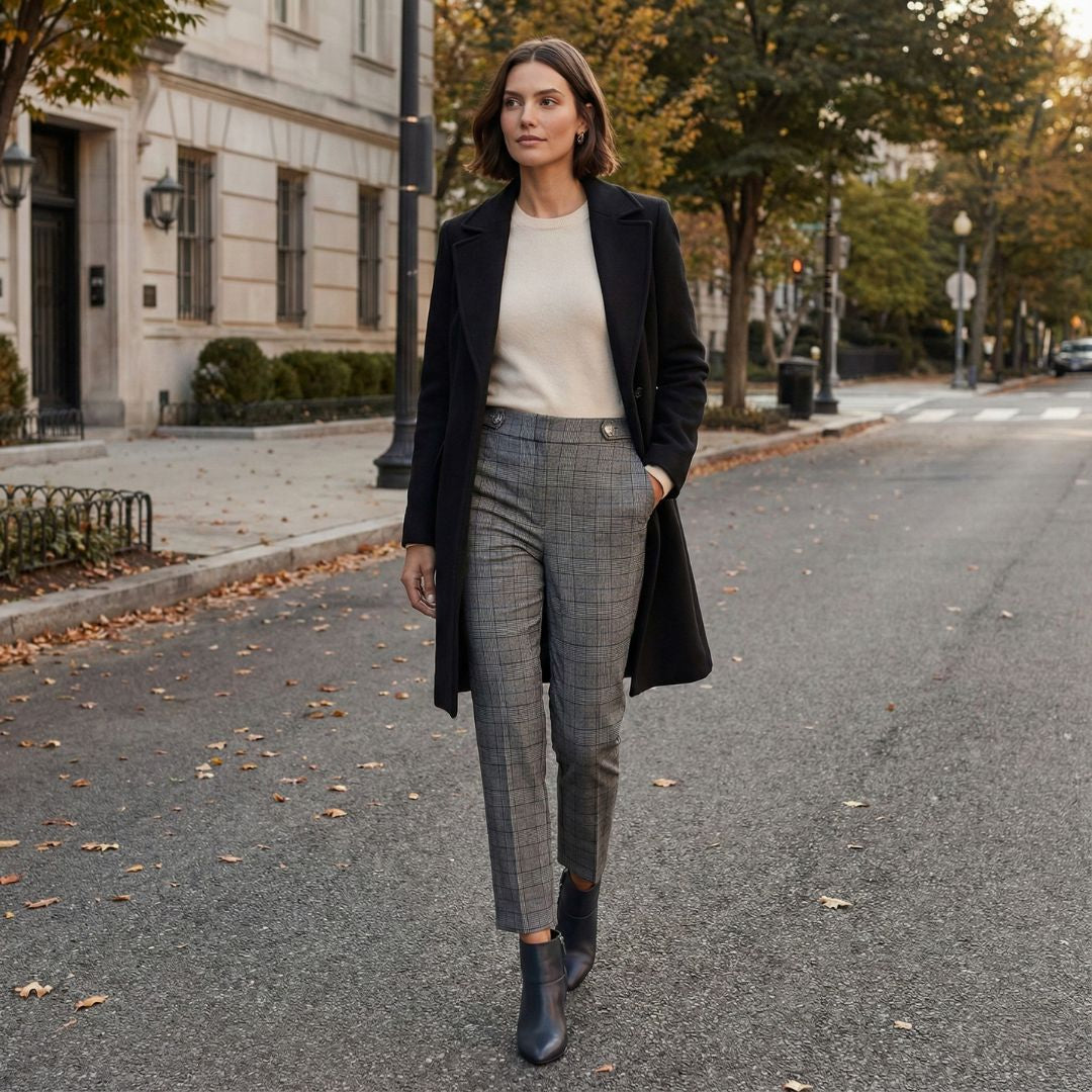 BCBG Plaid High-Rise Straight Pants – Tailored Confidence with Modern Polish