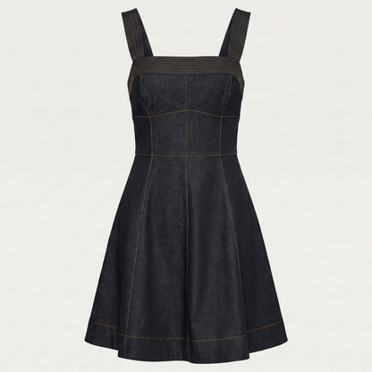 BCBG Square Neck Fit-and-Flare Denim Dress for Women – Stylish Casual Day-to-Night Look
