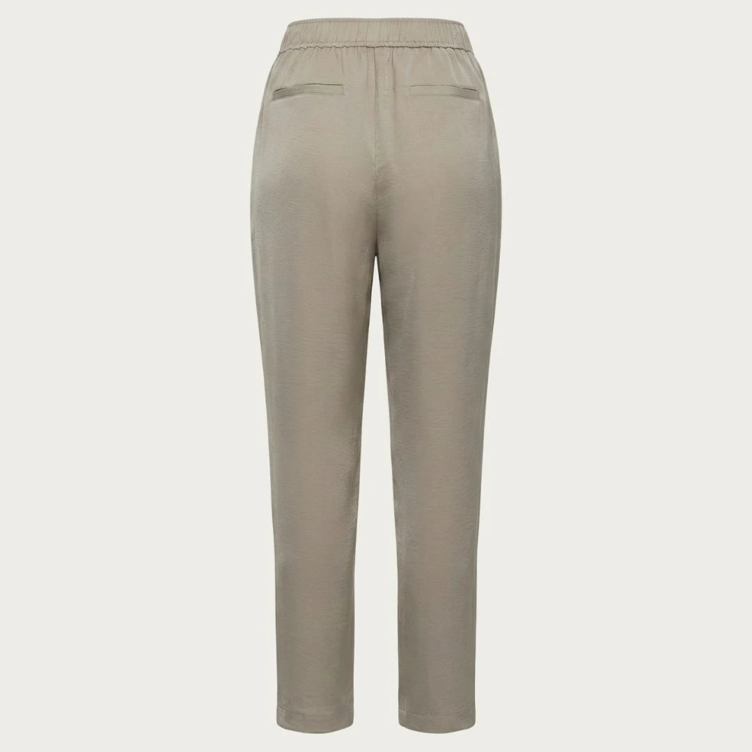 DKNY Women’s Beige Elastic Waist Zipper Trousers | Comfortable Tailored Pants