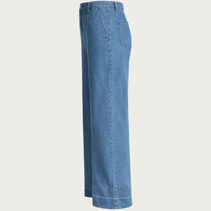 DKNY Women's High-Rise Seamed Soft Pants - Denim-Effect Lyocell Blend - Blue