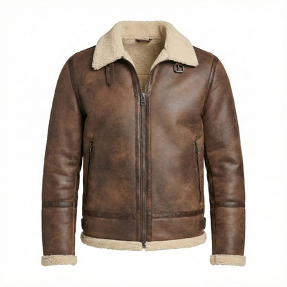 Calvin Klein Men's B-3 Bomber Jacket Faux Leather with Sherpa Shearling & Quilted Lining