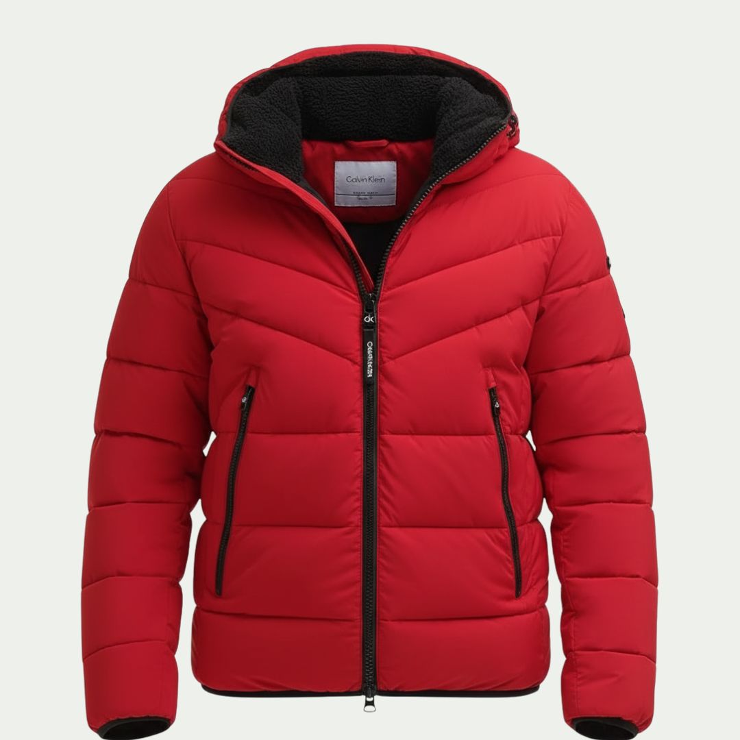 Calvin Klein Men's Chevron Stretch Puffer Jacket Sherpa Lined Hood