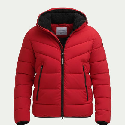Calvin Klein Men's Chevron Stretch Puffer Jacket Sherpa Lined Hood