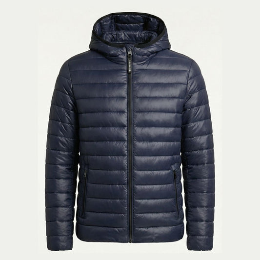 Calvin Klein Men's Quilted Packable Jacket Water-Resistant Nylon Hooded Brown