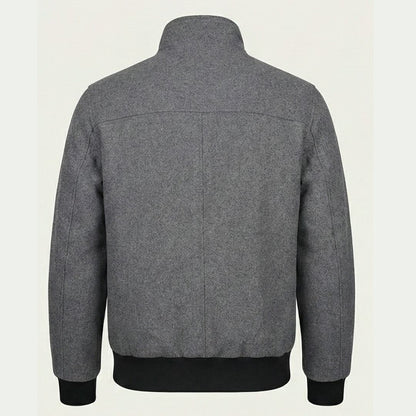Calvin Klein Men's Wool Blend Bomber Jacket Knit Trim & Quilted Lining Grey