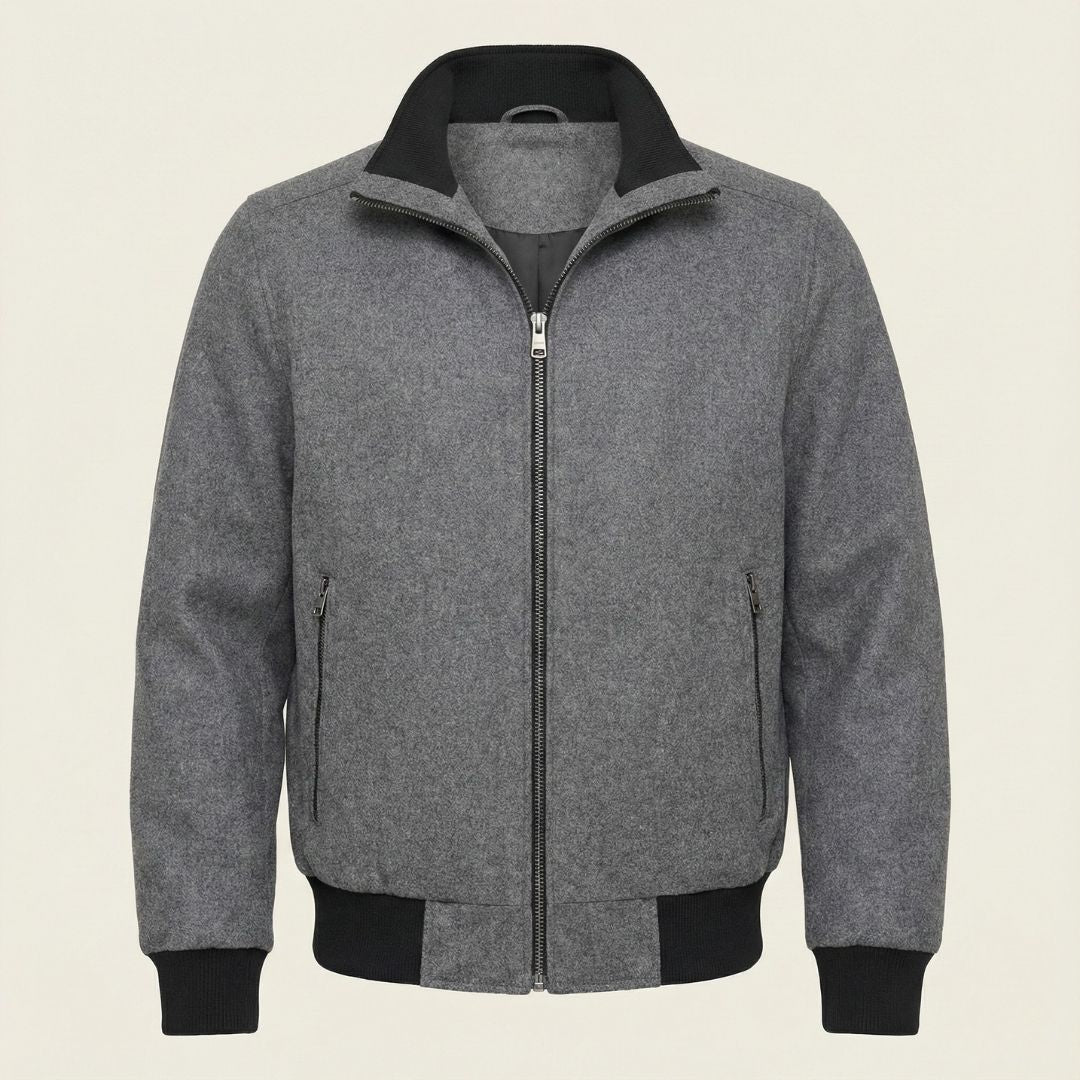 Calvin Klein Men's Wool Blend Bomber Jacket Knit Trim & Quilted Lining Grey