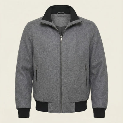 Calvin Klein Men's Wool Blend Bomber Jacket Knit Trim & Quilted Lining Grey