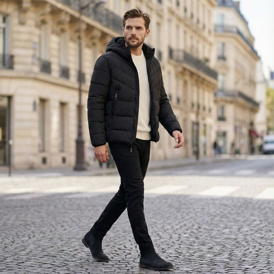 Calvin Klein Men's Chevron Stretch Puffer Jacket Sherpa Lined Hood