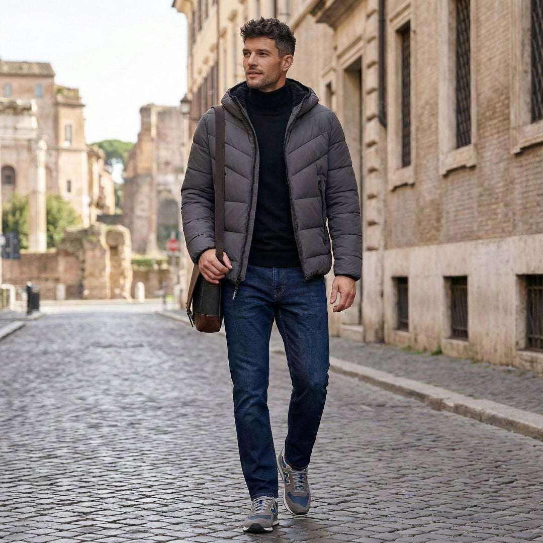 Calvin Klein Men's Chevron Stretch Puffer Jacket Sherpa Lined Hood