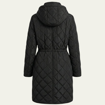 DKNY Women's Quilted Anorak Coat Corduroy Collar Water-Resistant Long  Black