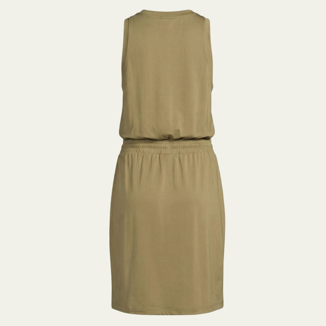 DKNY Women's Sleeveless Tie-Waist Dress Knee-Length Rayon Blend with Pockets Green