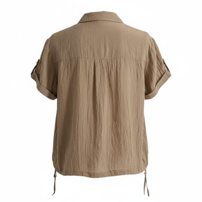 DKNY Women’s Crinkled Button-Front Short Sleeve Shirt – Effortless Texture, Modern Ease