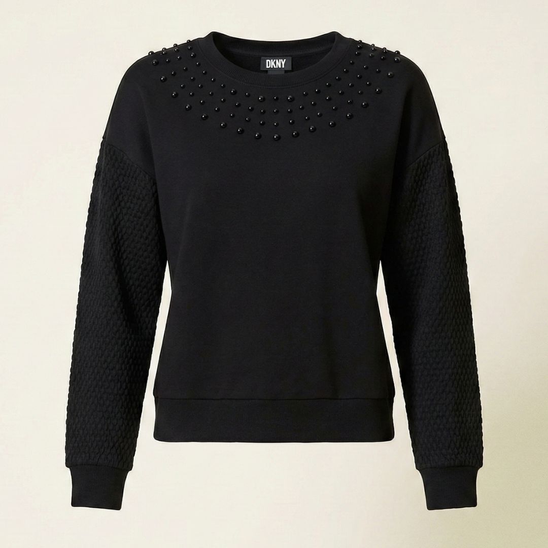DKNY Mix Media Bubble Sweatshirt – Modern Texture Meets Everyday Comfort