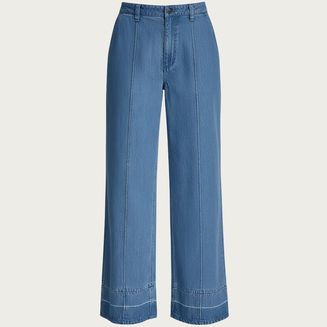 DKNY Women's High-Rise Seamed Soft Pants - Denim-Effect Lyocell Blend - Blue