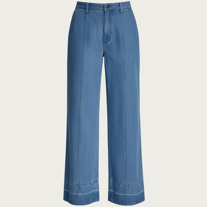 DKNY Women's High-Rise Seamed Soft Pants - Denim-Effect Lyocell Blend - Blue