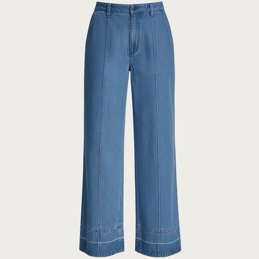 DKNY Women's High-Rise Seamed Soft Pants - Denim-Effect Lyocell Blend - Blue