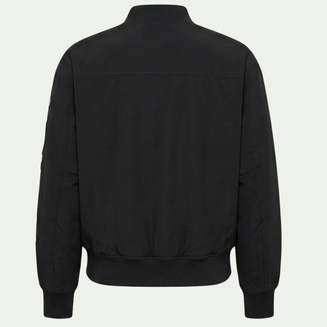 DKNY Women's Pins and Patches Bomber Jacket Collared Polyester Black