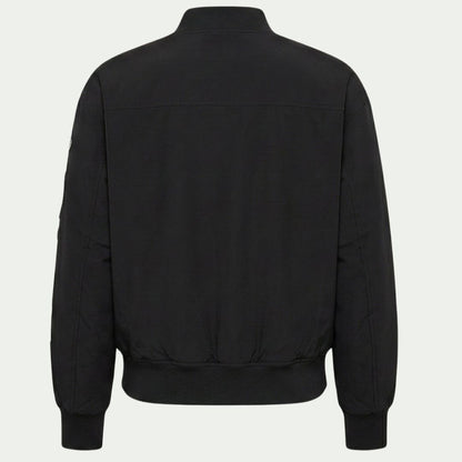 DKNY Women's Pins and Patches Bomber Jacket Collared Polyester Black