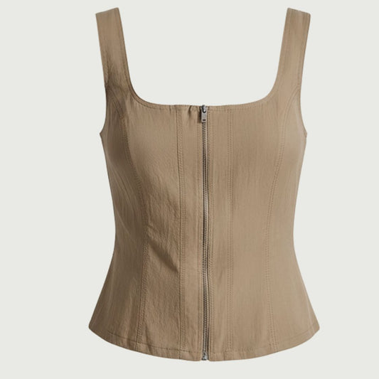 DKNY Women's Zigzag Stitch Corset Top Soft Tumbled Twill Lyocell Blend