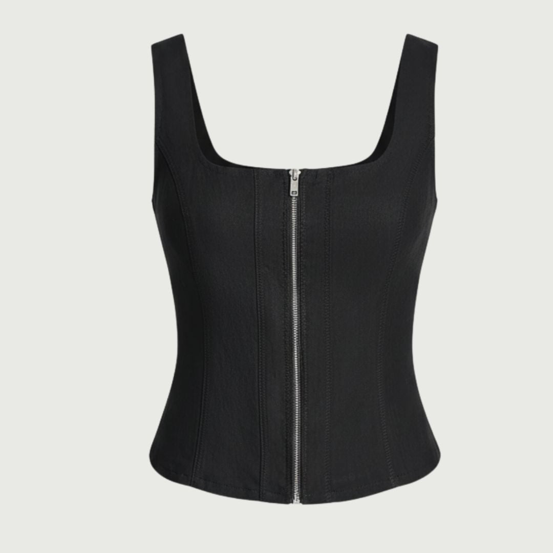 DKNY Women's Zigzag Stitch Corset Top Soft Tumbled Twill Lyocell Blend