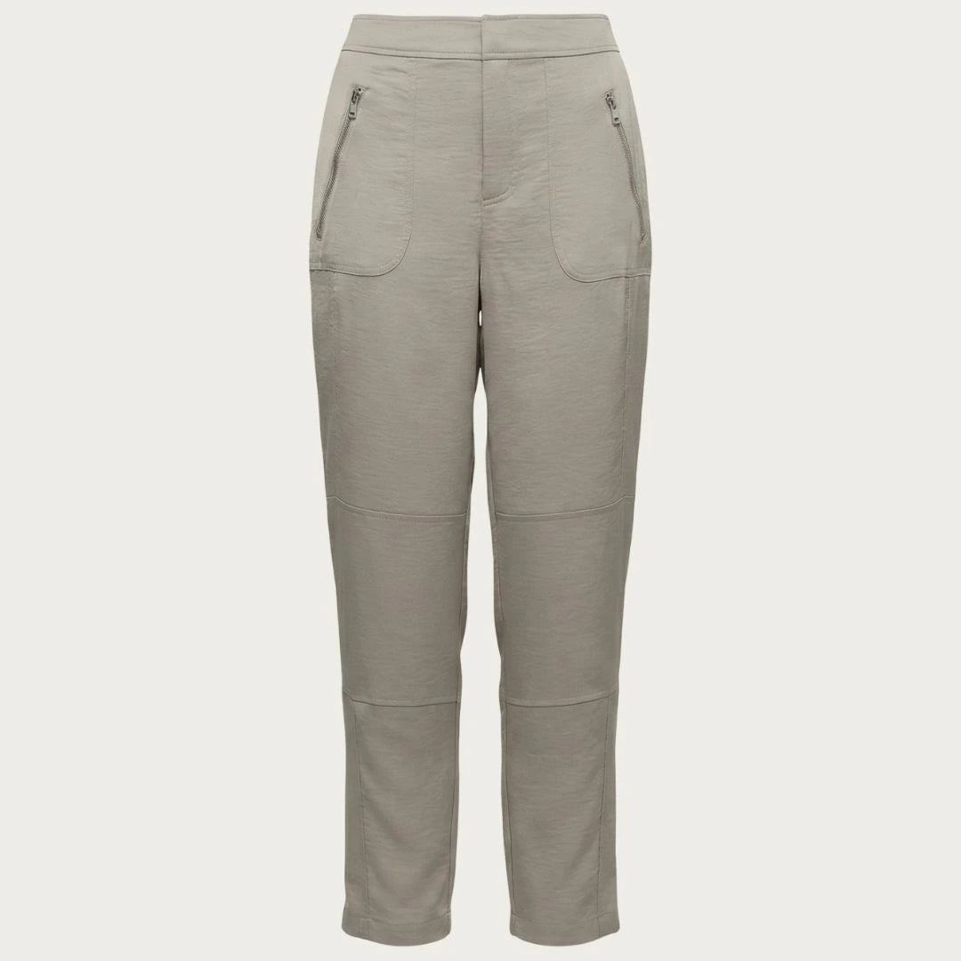 DKNY Women’s Beige Elastic Waist Zipper Trousers | Comfortable Tailored Pants