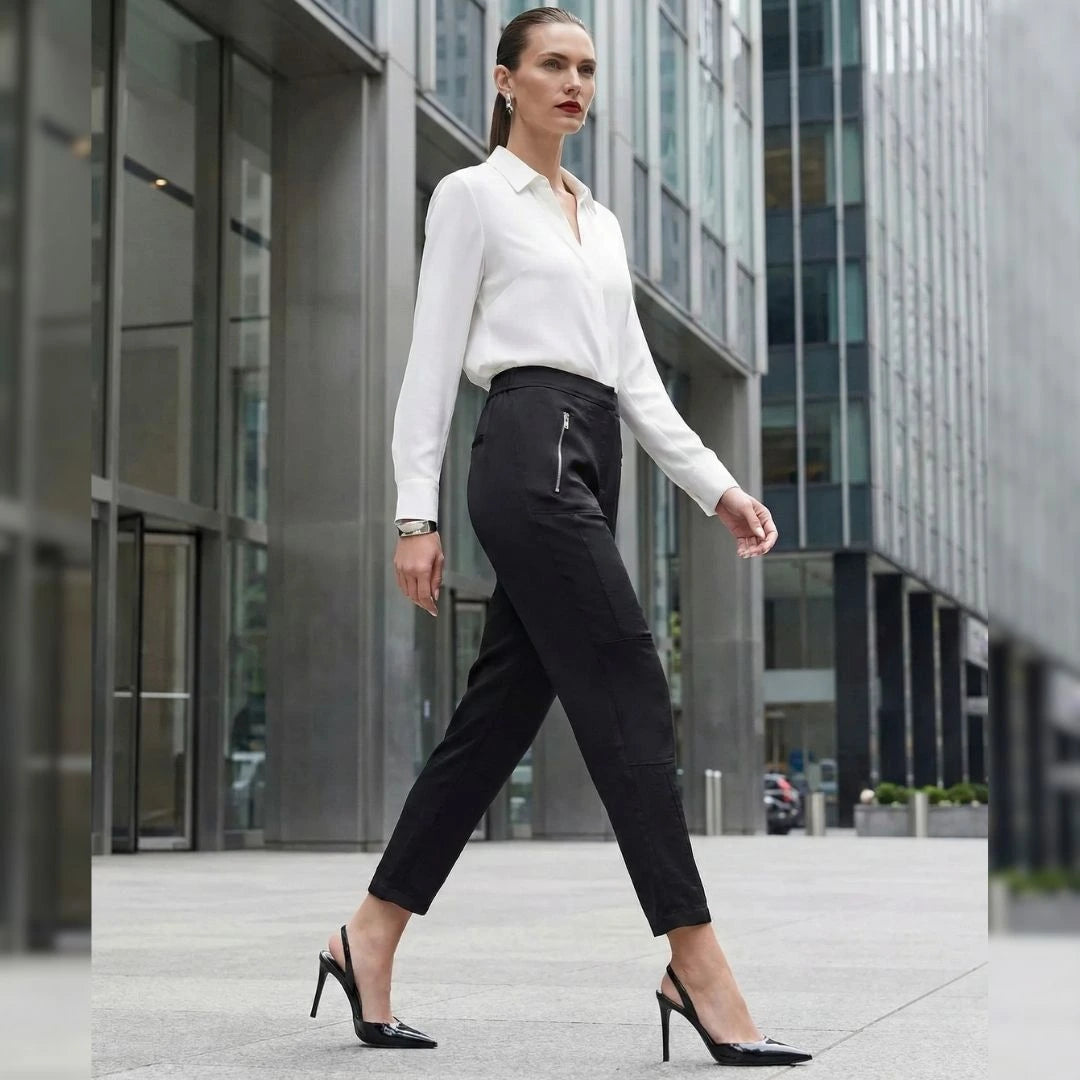 DKNY Women's Elastic Waist-Back Zippered Trousers - Tailored Soft Polyester Pants