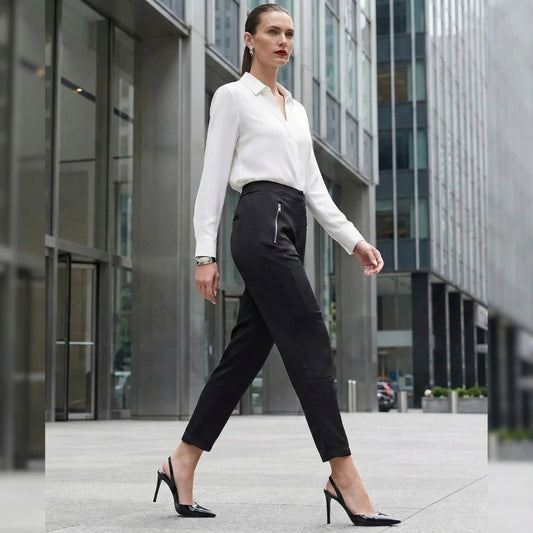 DKNY Women's Elastic Waist-Back Zippered Trousers - Tailored Soft Polyester Pants