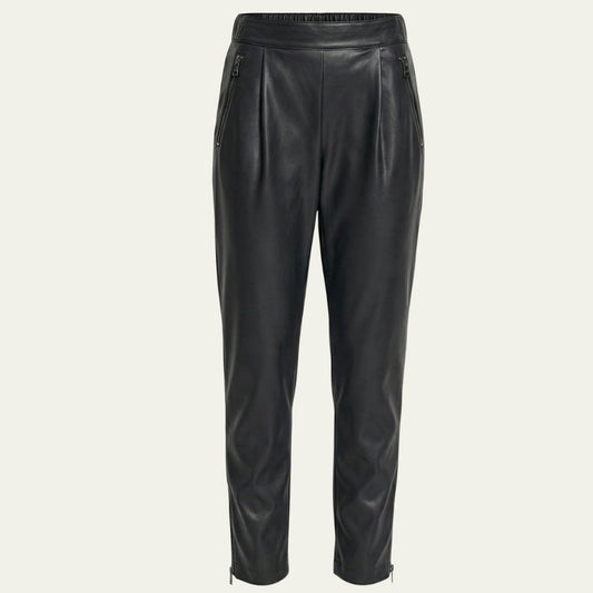 DKNY Women's Faux Leather Tapered Pants Zip Hem Elastic Waist Black