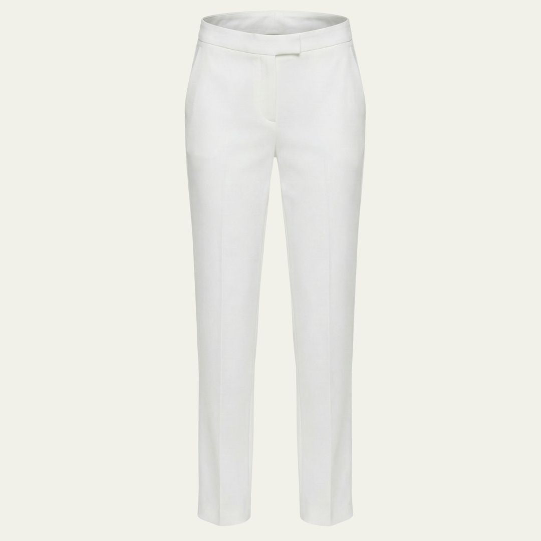 DKNY Women's Foundation Slim Pants Mid-Rise Side Slits Ankle Length White