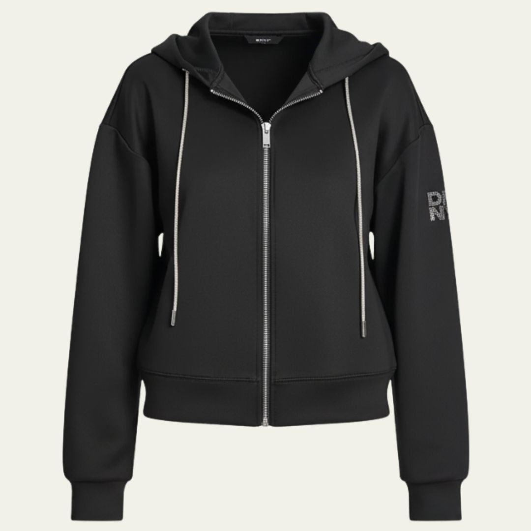 DKNY Women's Scuba Zip-Up Jacket Round Neck Stretch Fabric Black