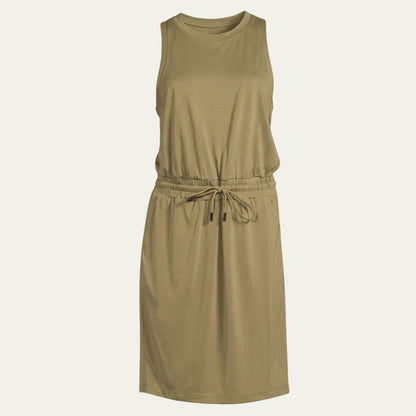 DKNY Women's Sleeveless Tie-Waist Dress Knee-Length Rayon Blend with Pockets Green