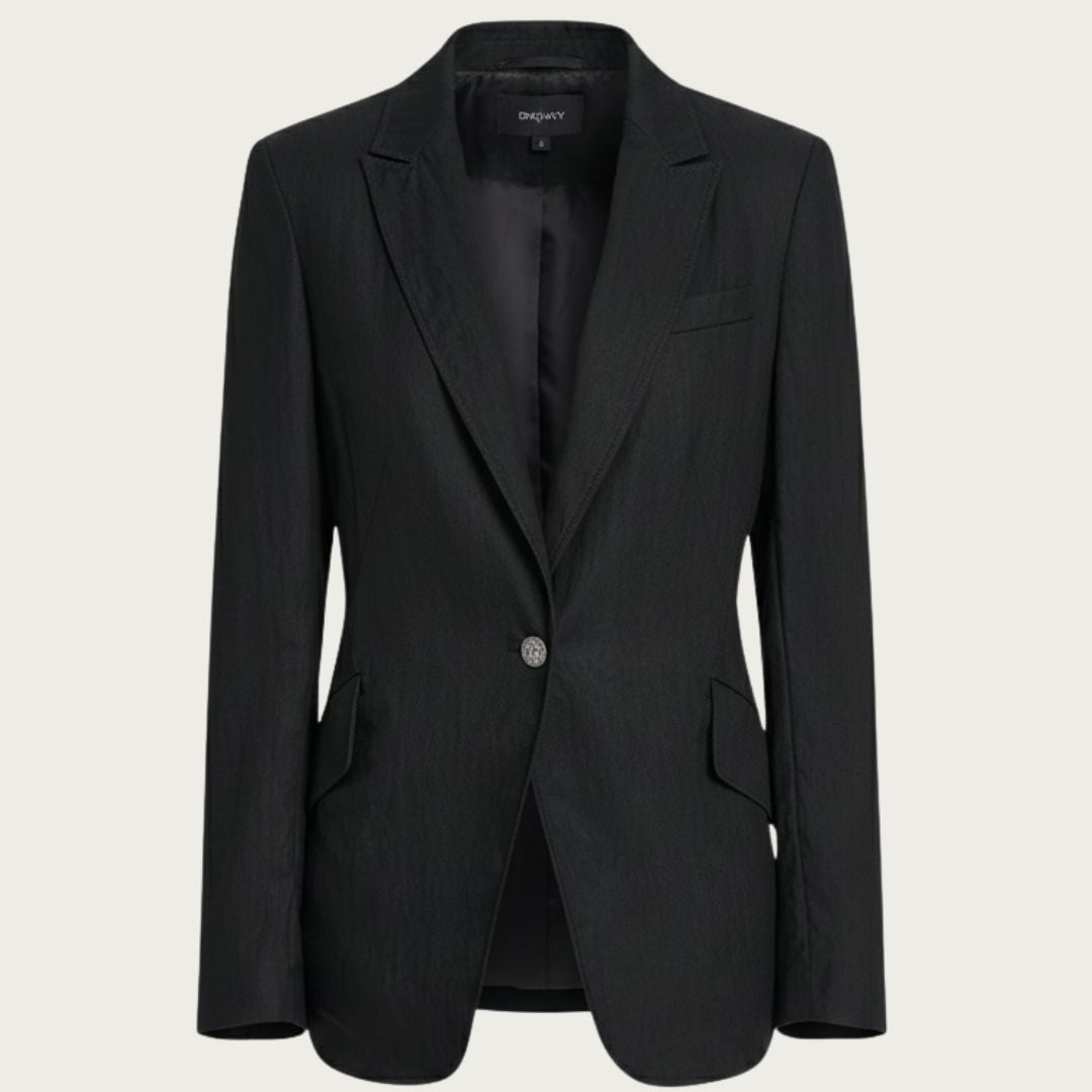 DKNY Women's Zig Zag Stitch Blazer Soft Lyocell Nylon Blend Unlined Black