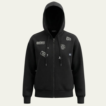DKNY Women's Zip-Up Hoodie Jacket Stretch Performance Fabric Black